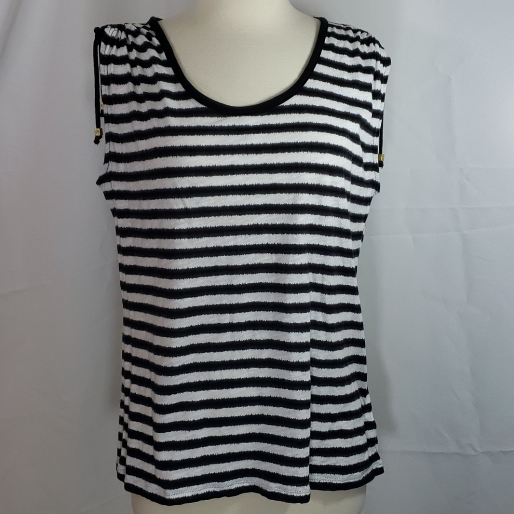 Michael Kors Black & White Striped SleevelessTop